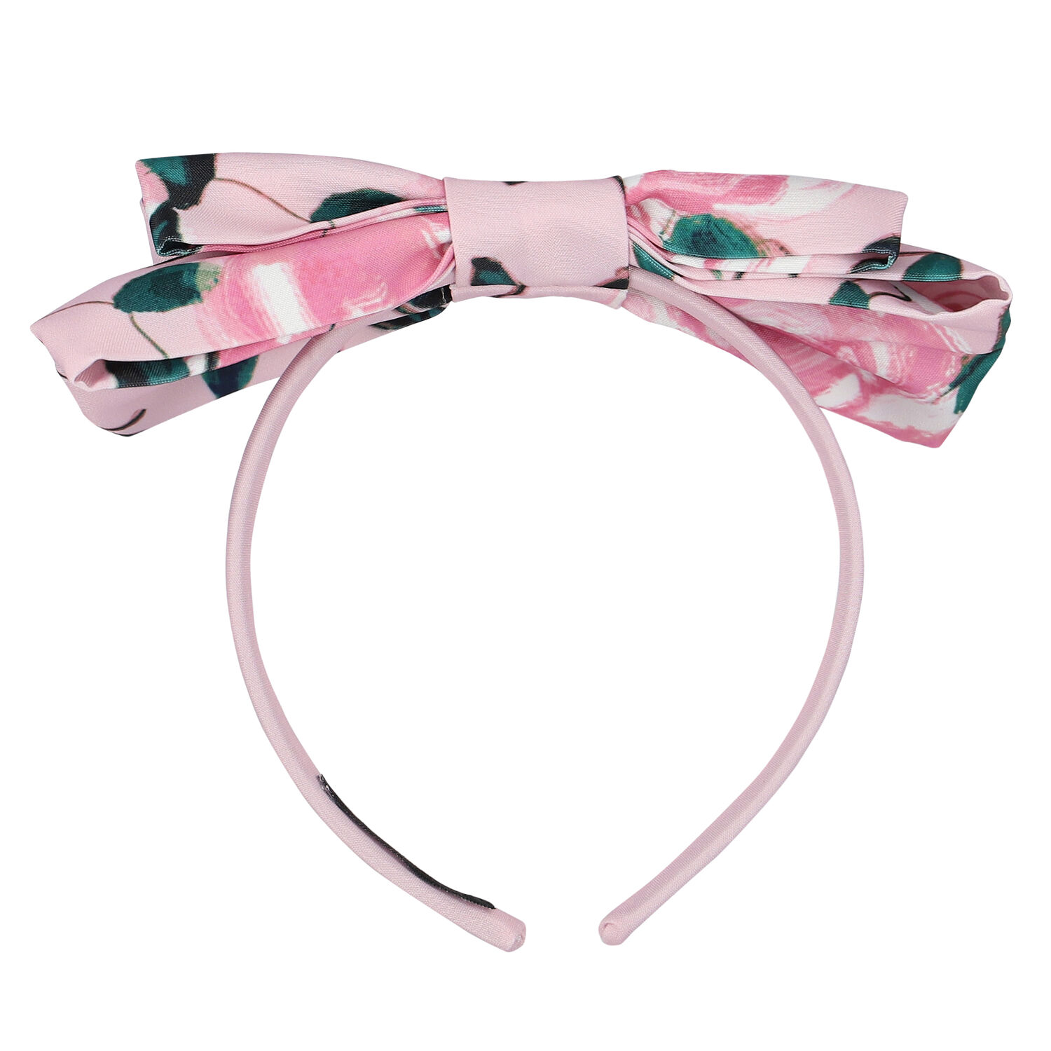 Girls Pink Floral Bow Headband, 3, hi-res
