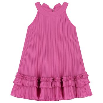 Girls Purple Chiffon Pleated Dress