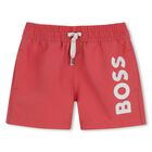 Younger Boys Red Logo Swim Shorts, 1, hi-res