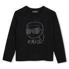 Boys Black Ikonik Karl Long Sleeve Top, 1, hi-res