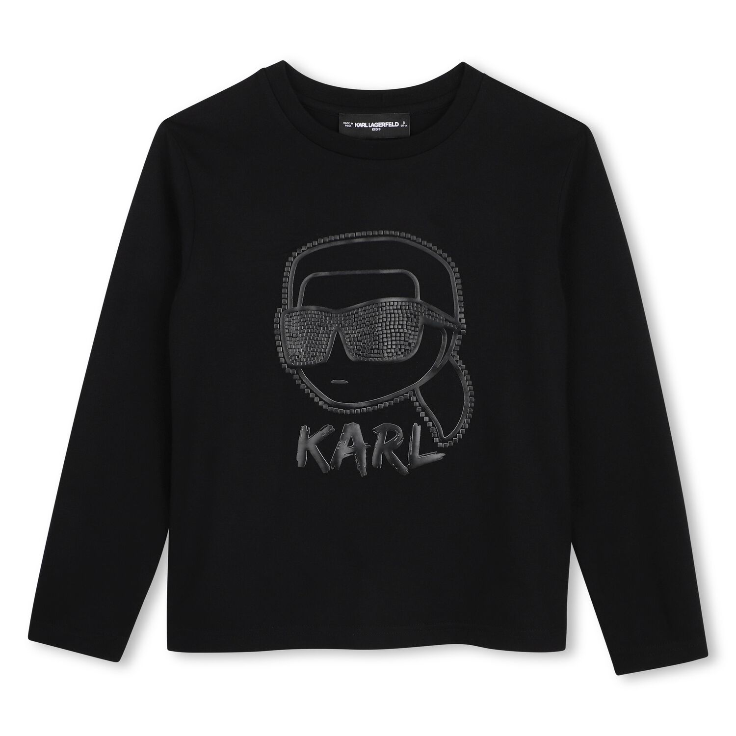Boys Black Ikonik Karl Long Sleeve Top, 1, hi-res