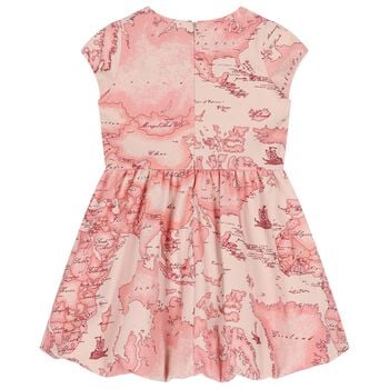 Girls Pink Logo Geo Map Dress