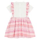 Younger Girls White & Pink Logo Zig Zag Dress, 1, hi-res