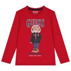 Boys Red Teddy Bear Long Sleeve Top, 3, hi-res