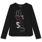 Girls Black Logo Long Sleeve Top, 2, hi-res