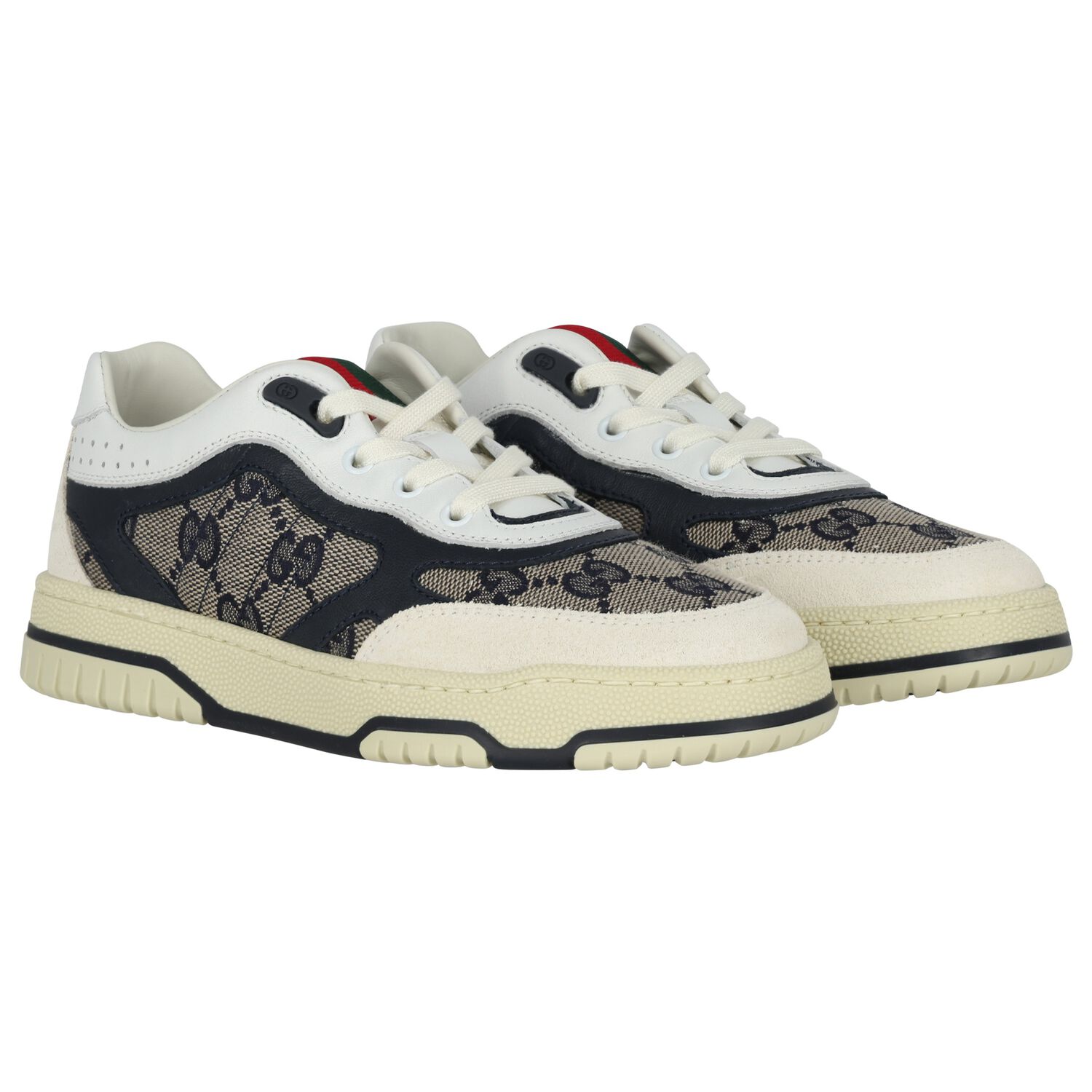 White & Beige GG Supreme Trainers, 1, hi-res