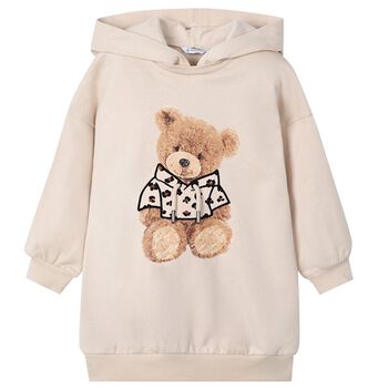 Mayoral Girls Beige Fleece Hooded Dress, 2 Girls Beige Fleece Hooded Dress