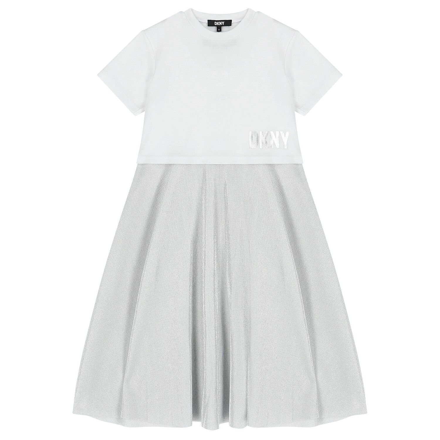 Girls Silver & White 2-In-1 Dress, 1, hi-res