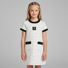 Girls Ivory & Black Logo Dress, 1, hi-res