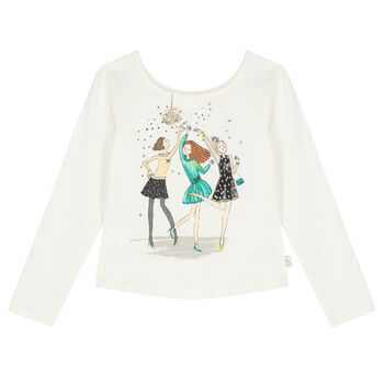 Girls Ivory Sequin Long Sleeve Top