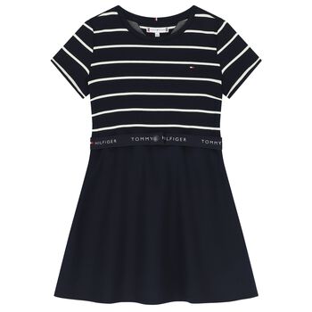 Girls Navy Blue Logo Dress