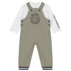 Younger Boys Green & White Ikonik Karl Dungaree Set , 1, hi-res