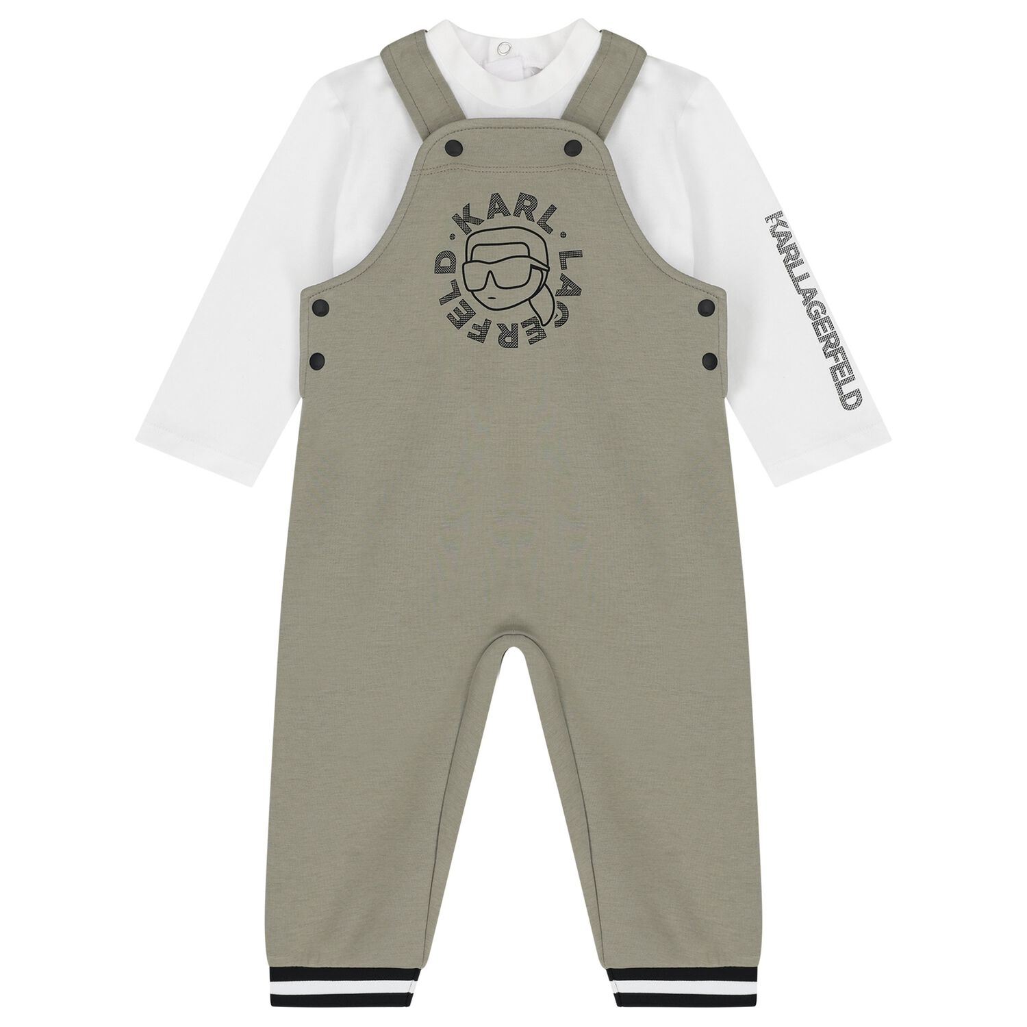 Younger Boys Green & White Ikonik Karl Dungaree Set , 1, hi-res