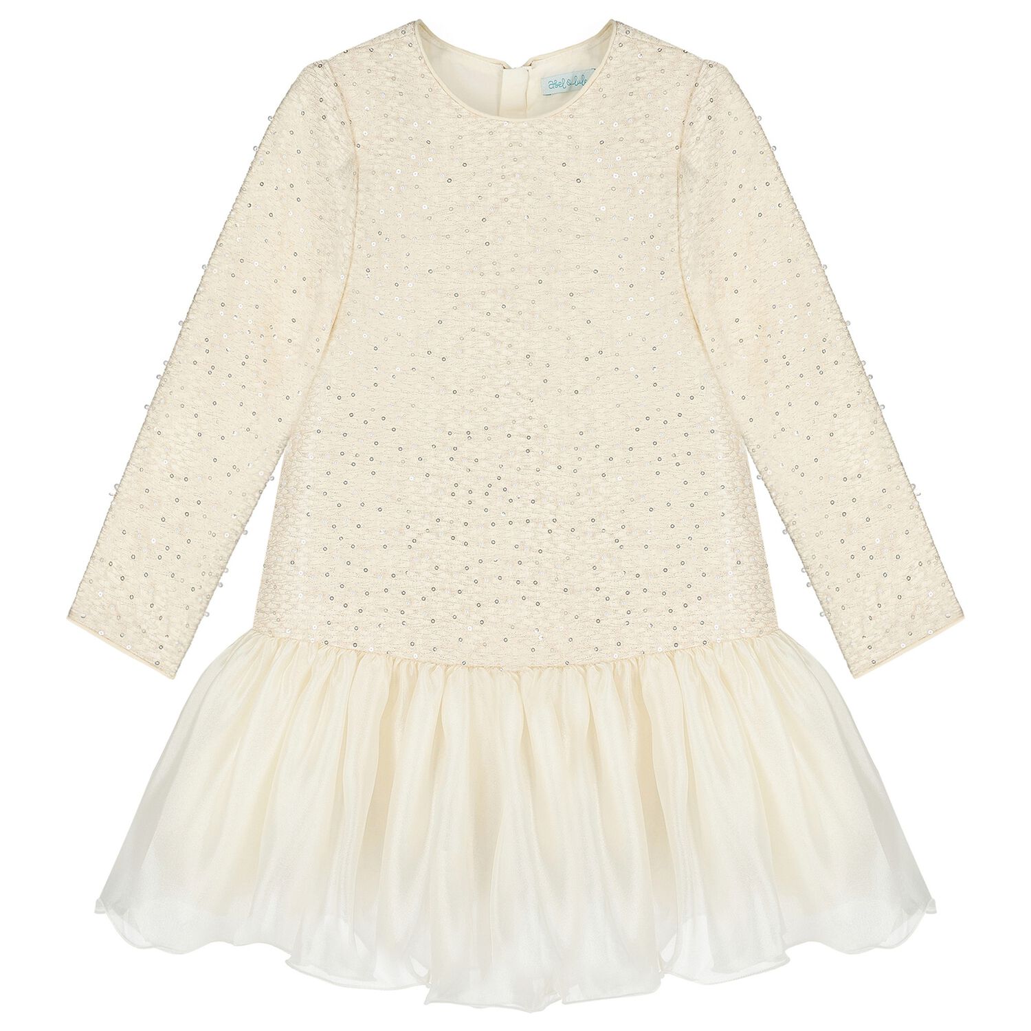 Girls Ivory Sequin Embellished Dress, 1, hi-res