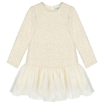 Girls Ivory Sequin Embellished Dress
