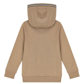 Boys Beige Logo Hooded Zip Up Top