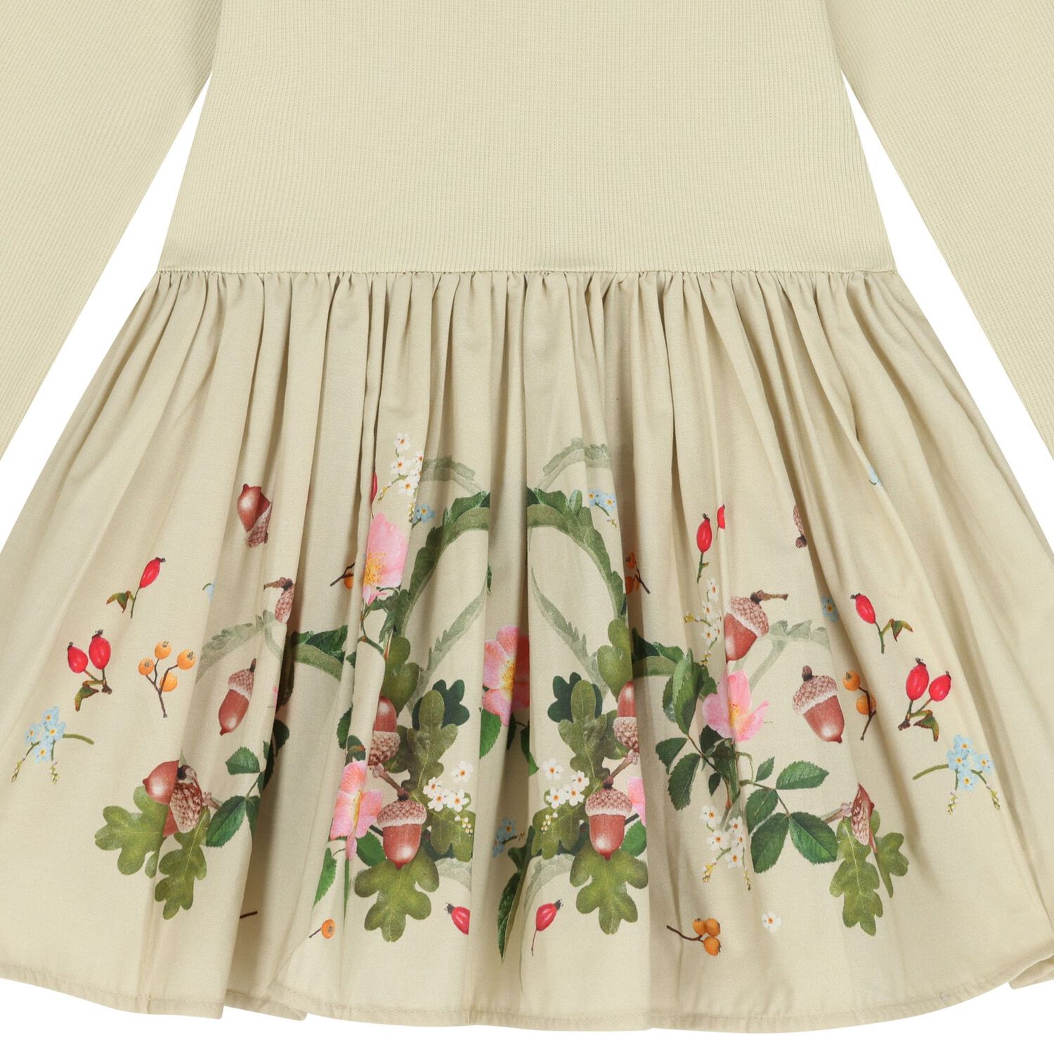 Younger Girls Beige Floral Dress, 1, hi-res
