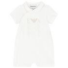 Baby Boys White Logo Romper, 1, hi-res