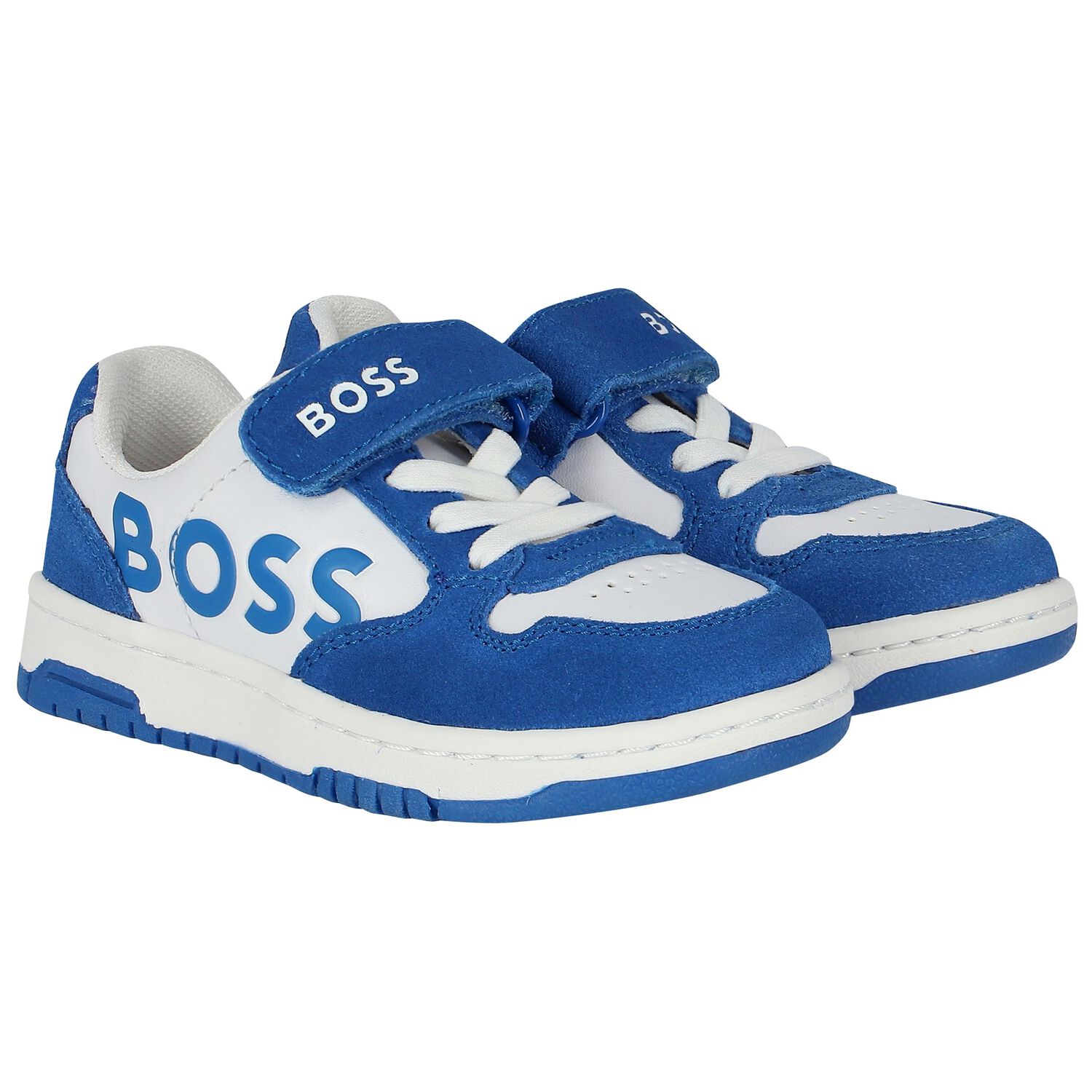 Boys Blue & White Logo Trainers, 1, hi-res