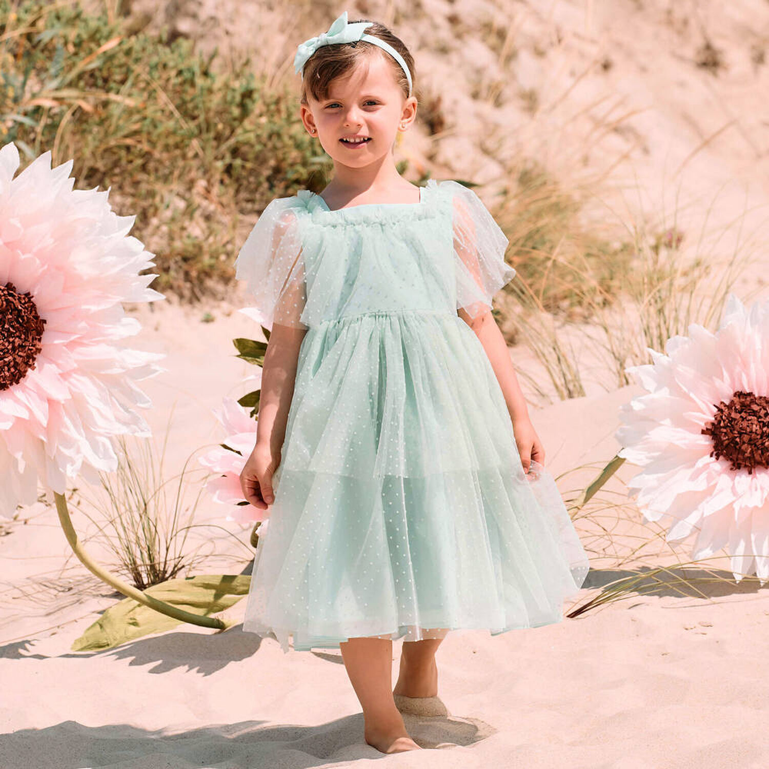 Girls Green Tulle & Chiffon Dress, 1, hi-res image number null