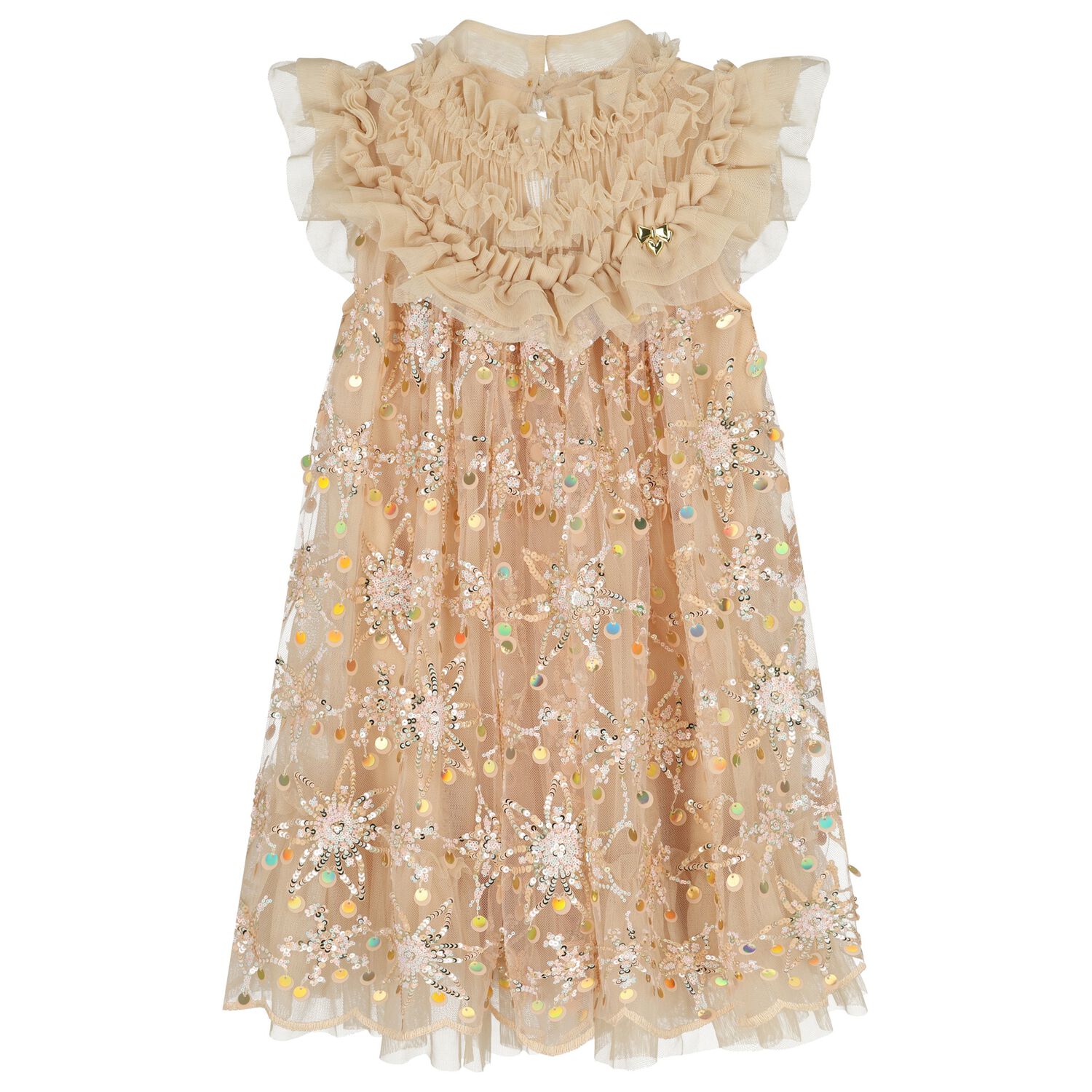 Girls Gold Embellished Tulle Dress, 1, hi-res