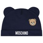 Navy Blue Teddy Bear Logo Hat & Bib Baby Gift Set, 3, hi-res