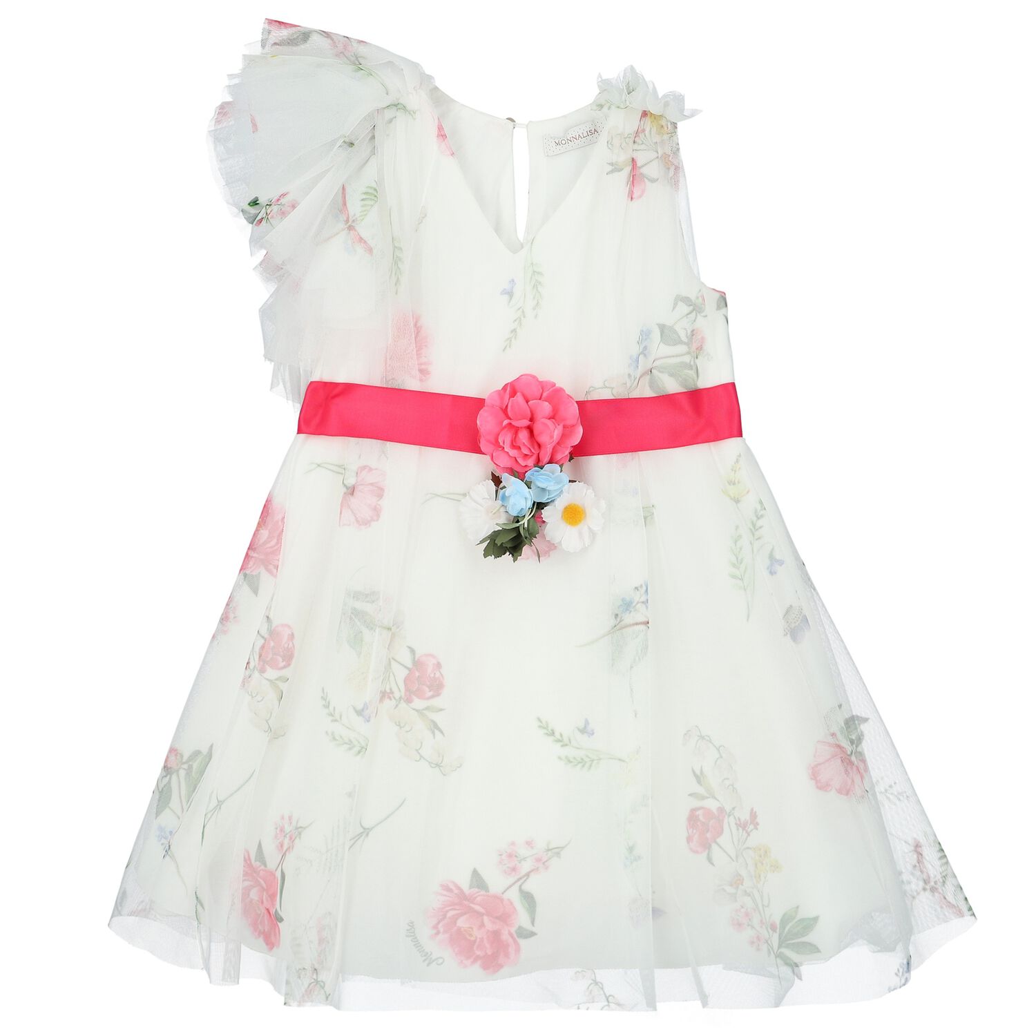 Girls White Floral Dress, 1, hi-res