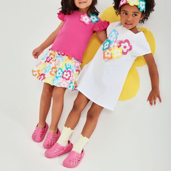 Girls White Flower Applique Dress