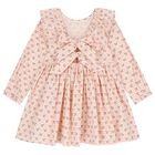 Girls Pink Ruffled Cherry Dress, 1, hi-res