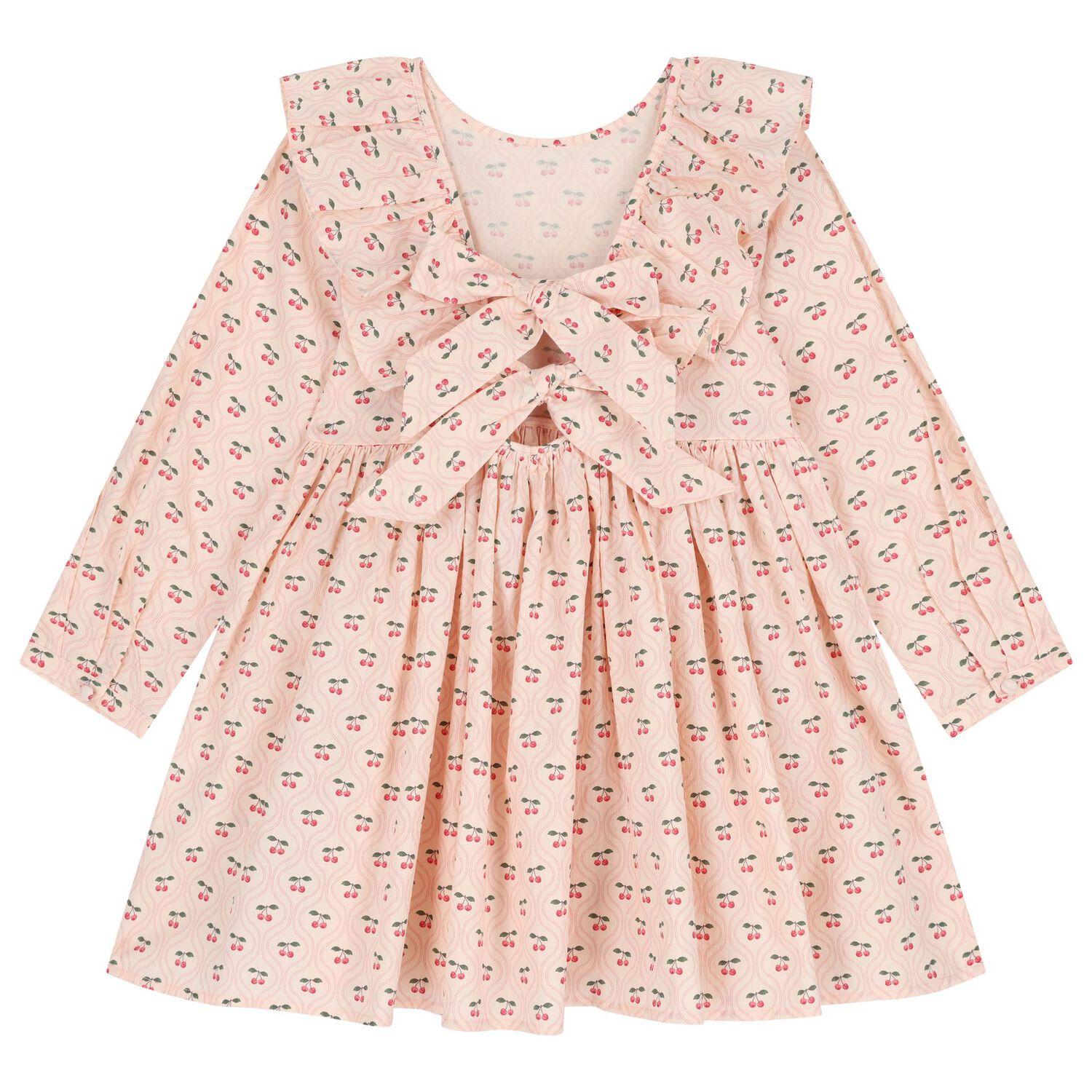 Girls Pink Ruffled Cherry Dress, 1, hi-res