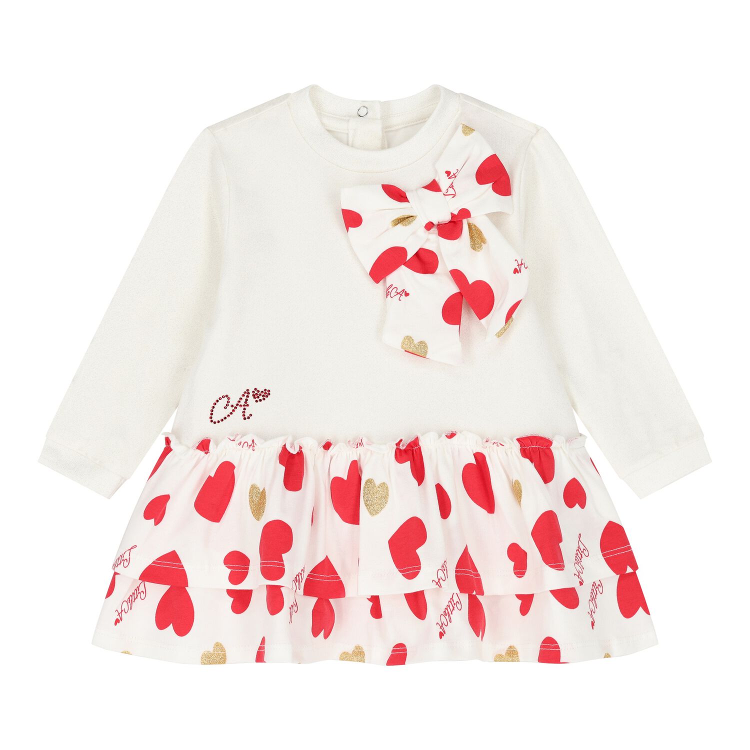 Baby Girls White & Red Hearts Dress, 1, hi-res image number null