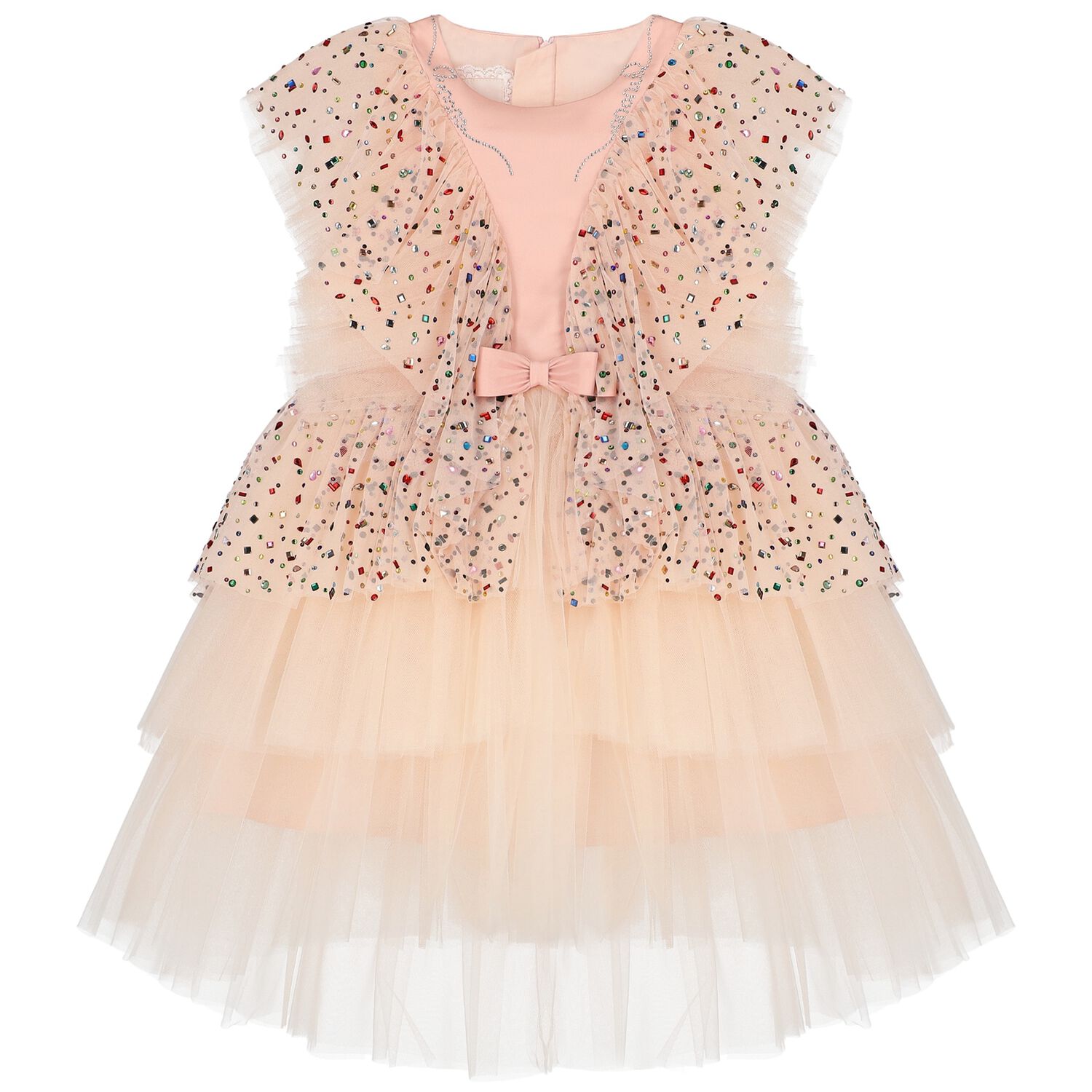 Girls Pink Embellished Tulle Dress, 1, hi-res image number null
