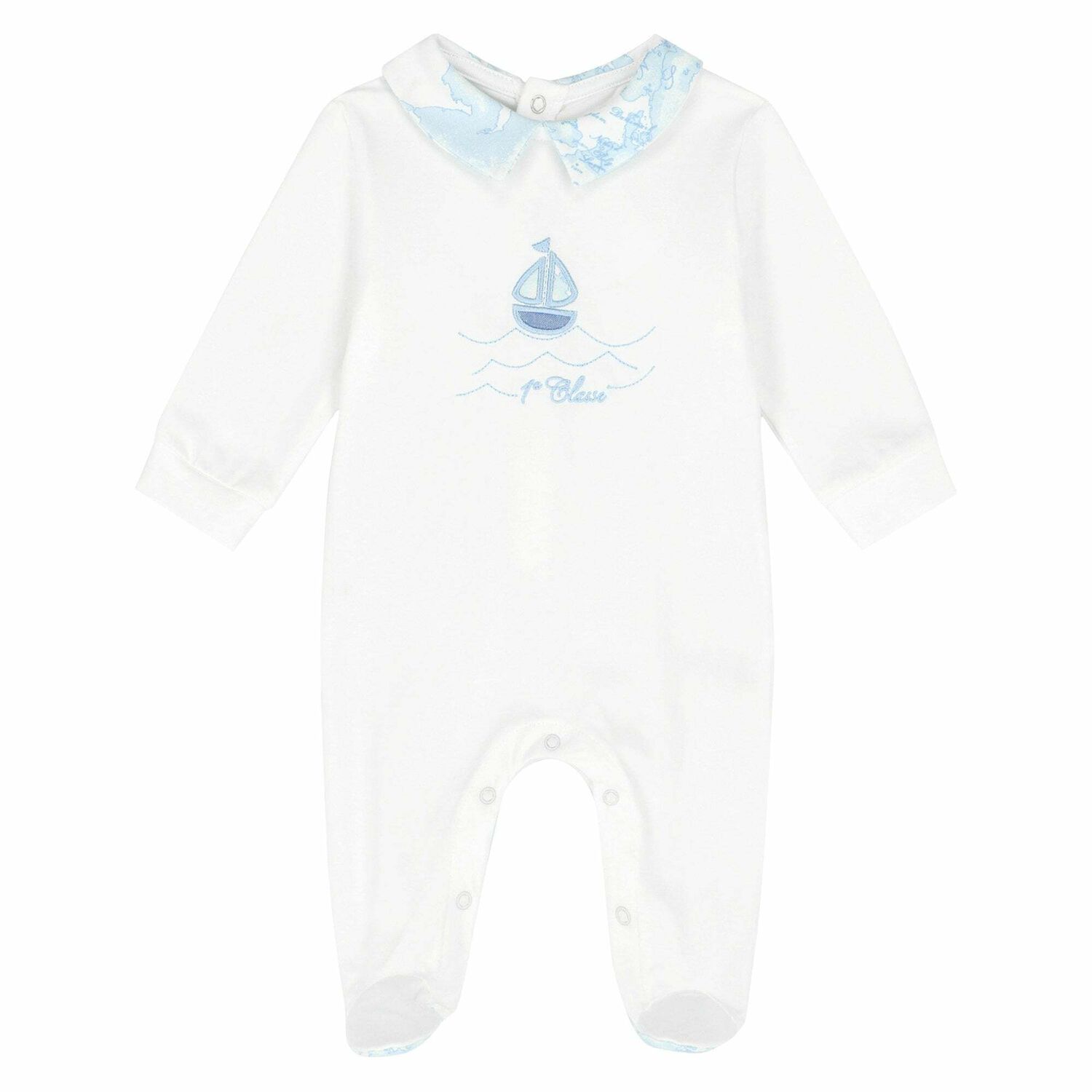 White & Blue Geo Map Babygrow, 2, hi-res