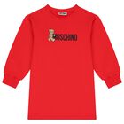 Girls Red Teddy Bear Logo Dress, 3, hi-res