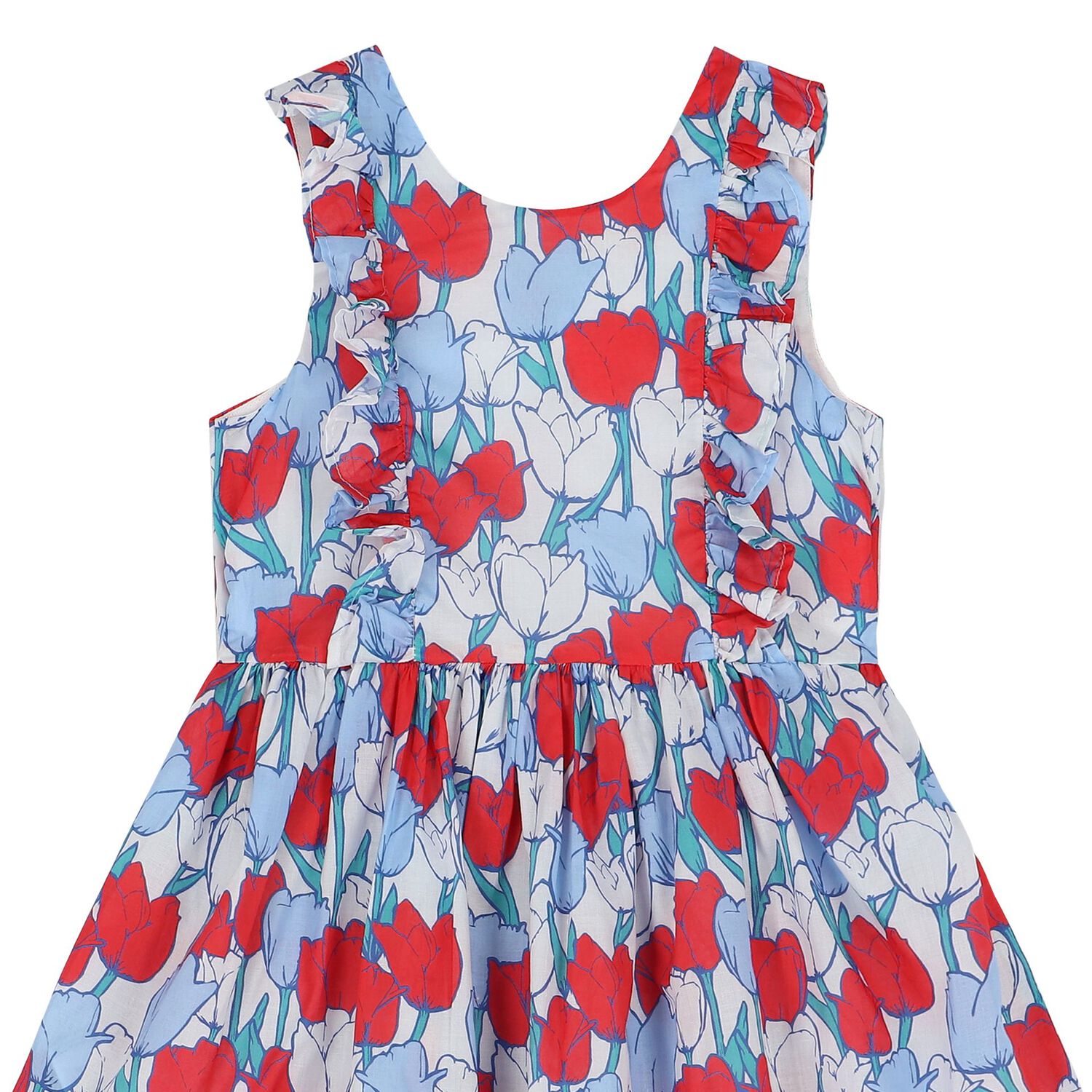 Girls Red & White Floral Dress, 1, hi-res