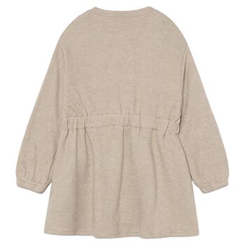 Girls Beige Bow Knitted Dress