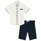 Boys Ivory & Navy Blue Short Set, 1, hi-res