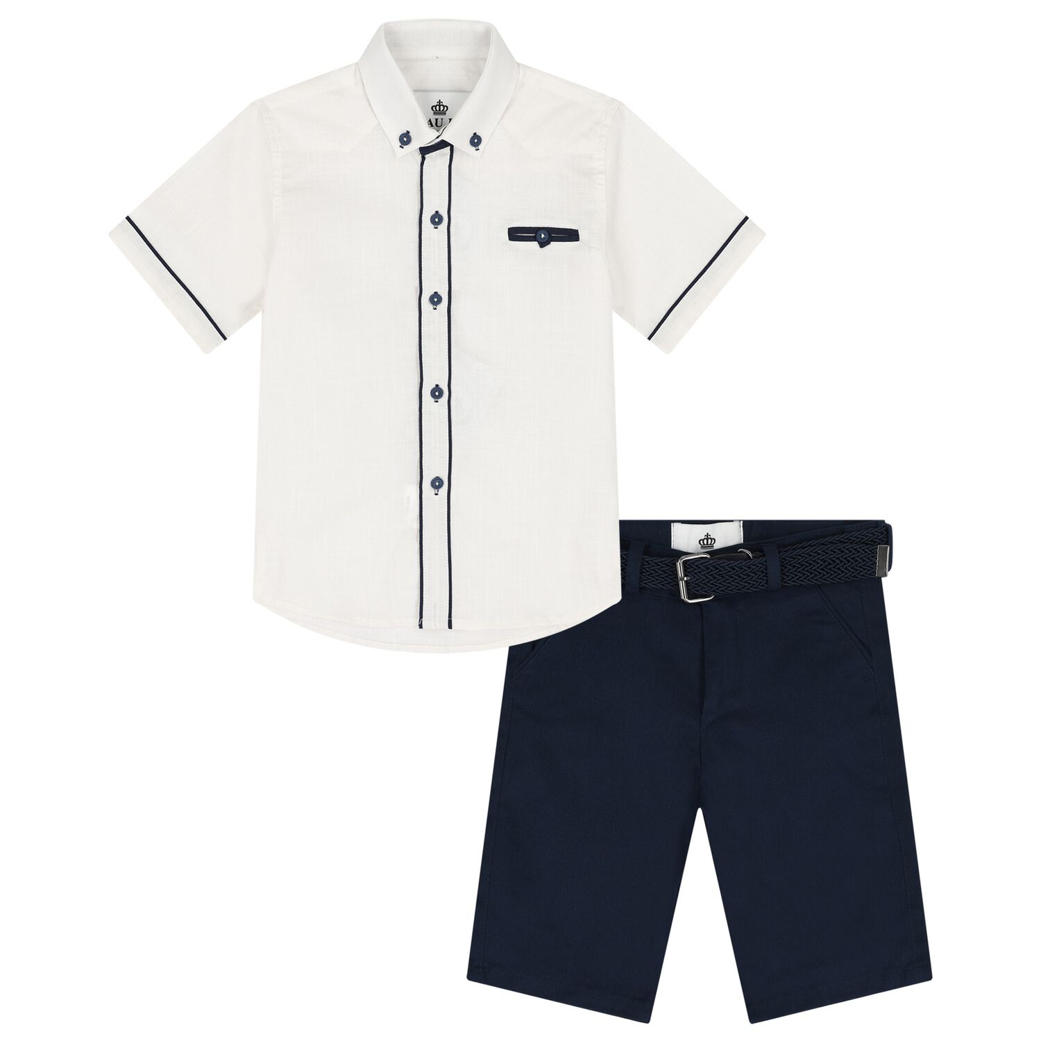 Boys Ivory & Navy Blue Short Set, 1, hi-res image number null