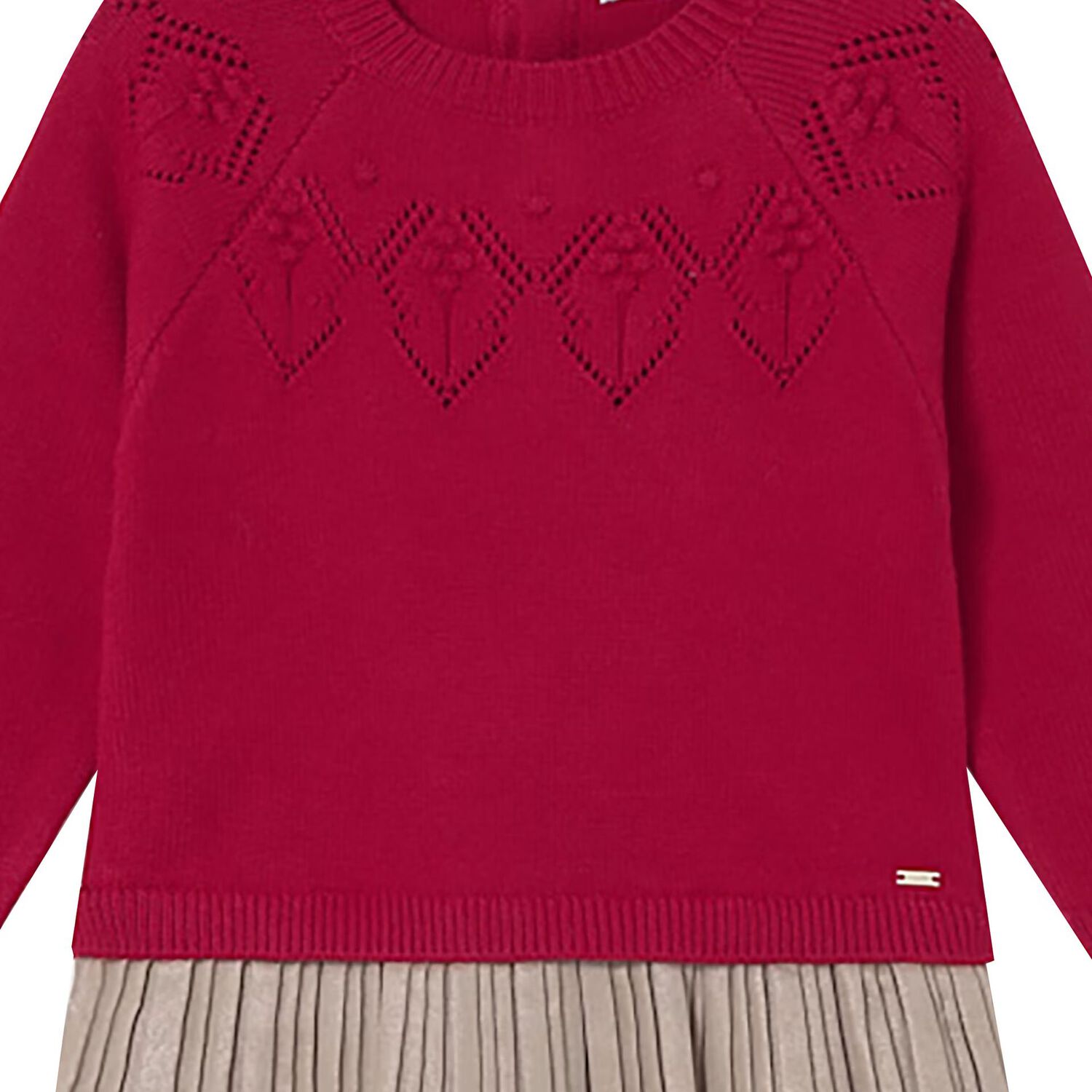 Younger Girls Red & Beige Knitted Dress, 1, hi-res image number null
