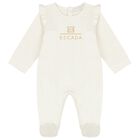 Baby Girls Ivory Logo Ruffled Babygrow, 1, hi-res