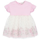 Younger Girls White & Pink Roses & Bears Tulle Dress, 1, hi-res