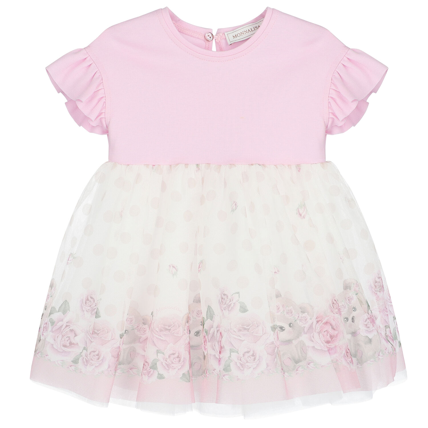 Younger Girls White & Pink Roses & Bears Tulle Dress, 1, hi-res