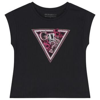 Girls Black Embellished Logo T-Shirt