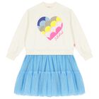 Girls Ivory & Blue Tulle Dress, 1, hi-res