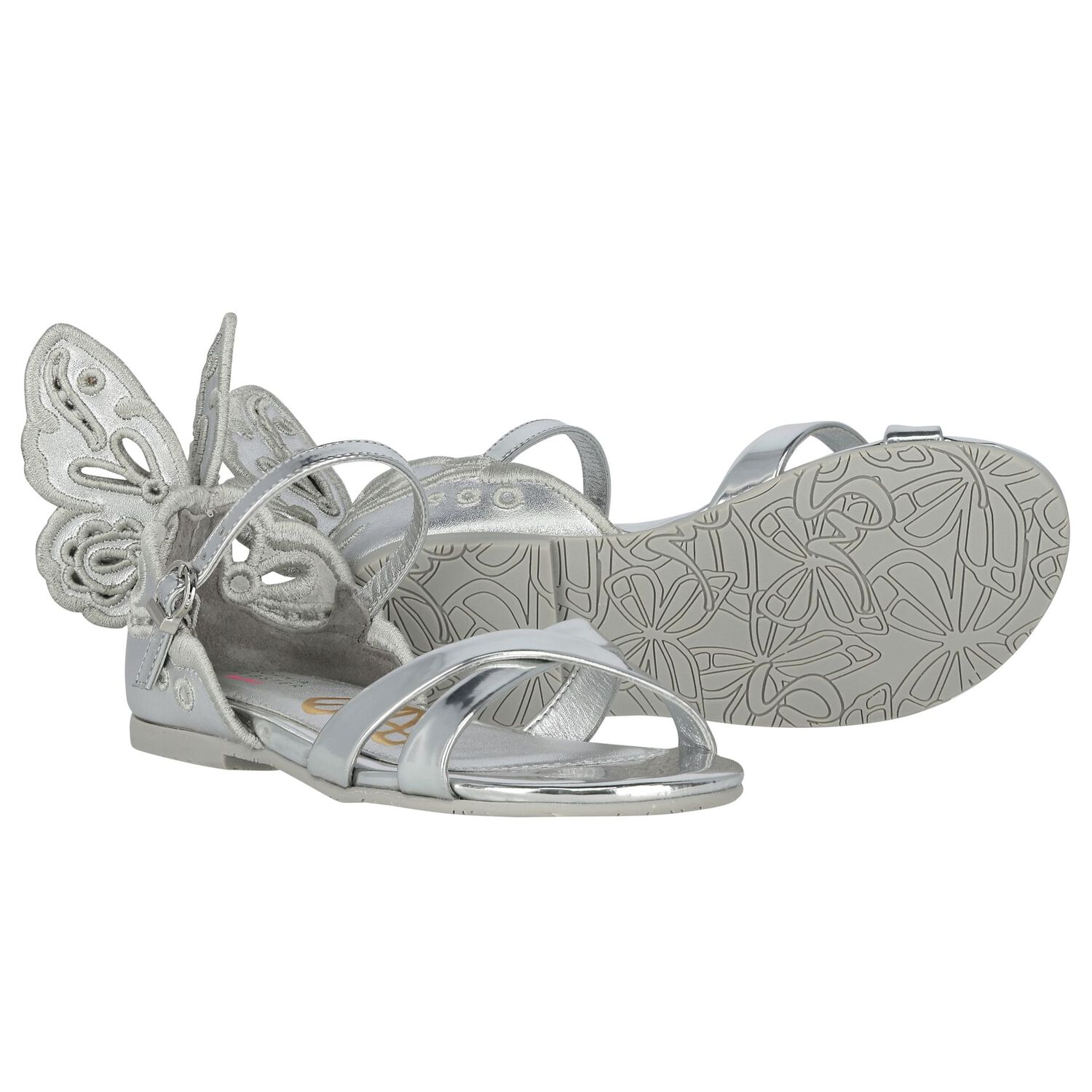 Girls Silver Butterfly Sandals, 1, hi-res image number null