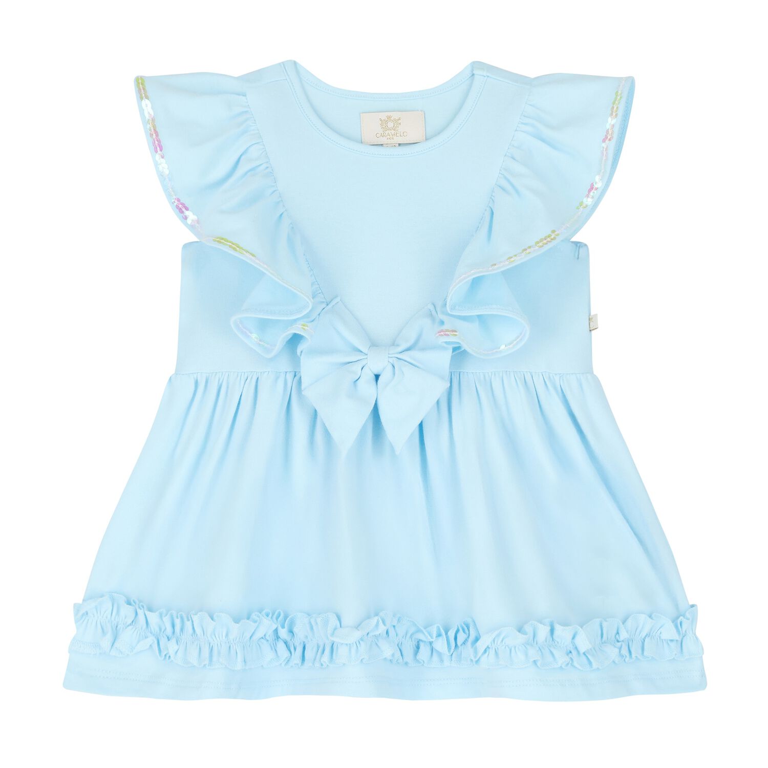Baby Girls Blue Ruffle Dress, 1, hi-res
