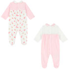 Girls Pink & White Babygrows (2 Pack), 1, hi-res