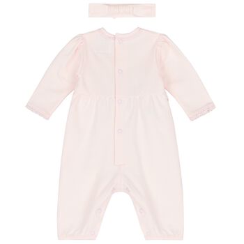 Baby Girls Pink Embroidered Romper Set