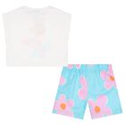 Girls White & Aqua Floral Shorts Set, 2, hi-res