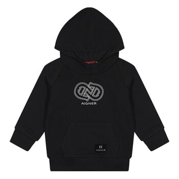 Younger Boys Black Logo Hooded Top